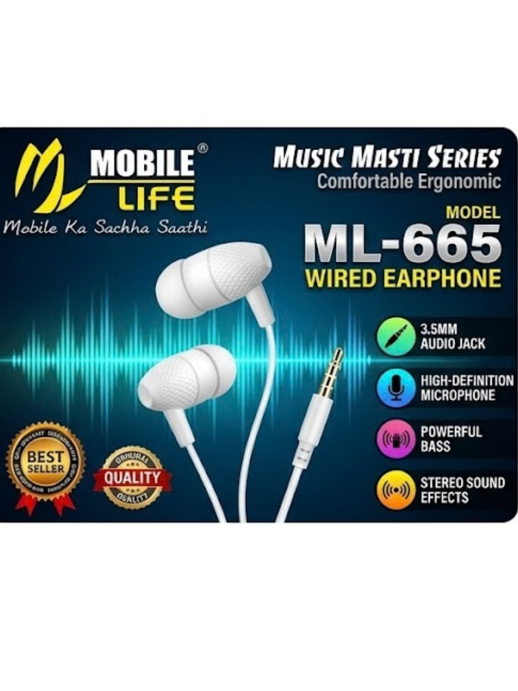 Generic ML-665 Wired in-Ear Earphones with in-Line HD Mic & Deep Bass – 3.5mm Jack Headphones with Noise. Isolation