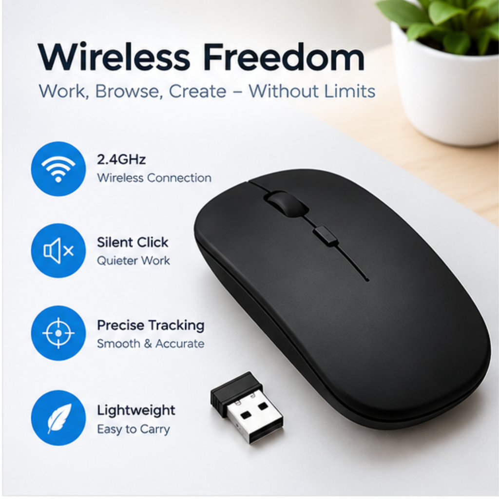 Slim Wireless Mouse for Laptop Desktop Computer with USB Receiver