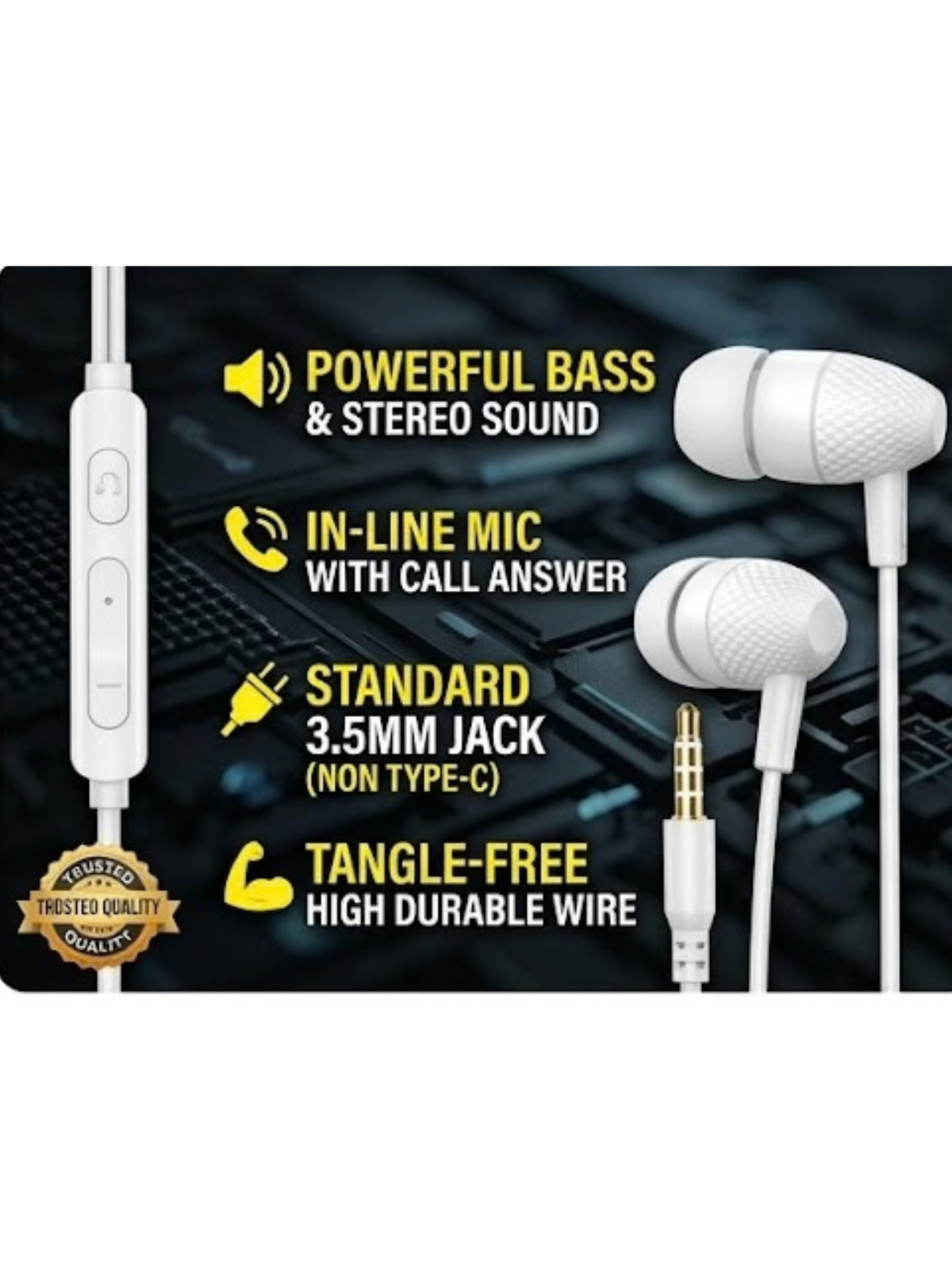 Generic ML-665 Wired in-Ear Earphones with in-Line HD Mic & Deep Bass – 3.5mm Jack Headphones with Noise. Isolation