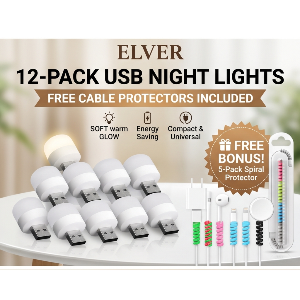 Pack of 12 usb small light white bulb with free protector for cable