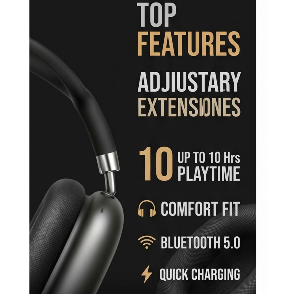 P9 Wireless Bluetooth Over-Ear Headphones with Deep Bass, Mic & Fast Charging – (Black)
